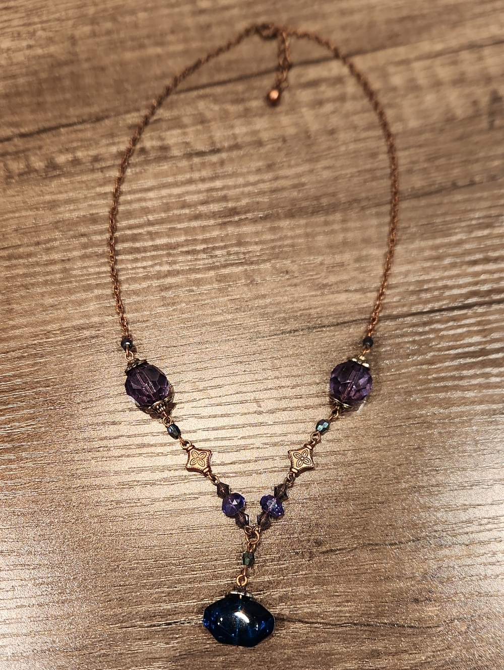 Purple & Blue Crystal Pendant Necklace - Unbranded Adjustable
